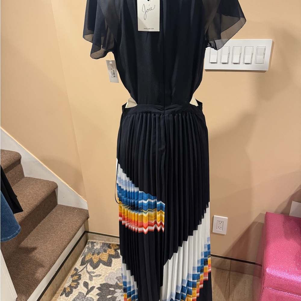 Joie Navy Multicolor Pleated Midi Dress - Picture 5 of 14